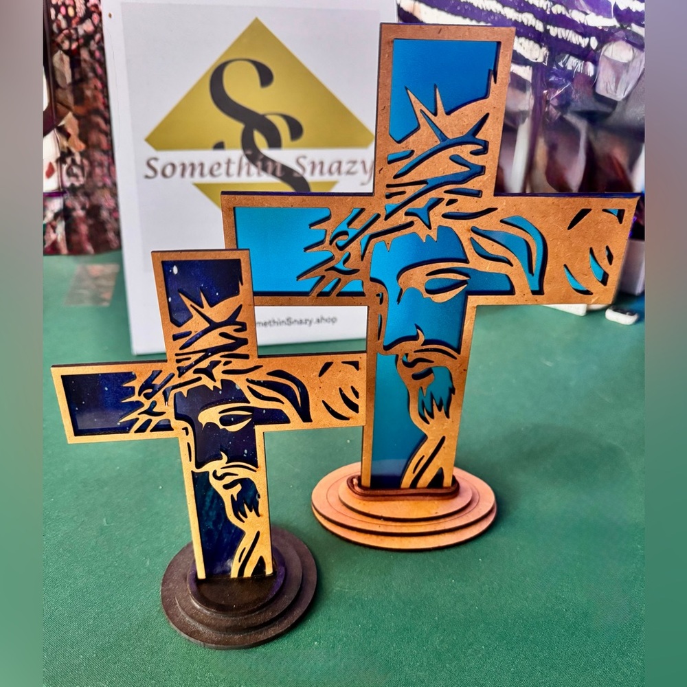 Hand crafted by me wood cross with Jesus Face approximately 10” made to order - Picture 4 of 7